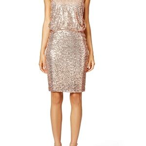 Badgley Mischka Gold Sequin Sleeveless Cocktail Dress